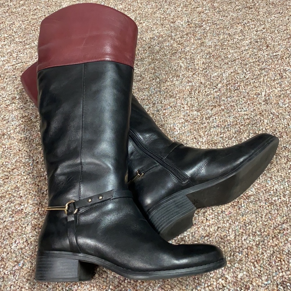 Isaac Miztahi 2-tone Black/brown riding boots. 1” heel. Size 8.5